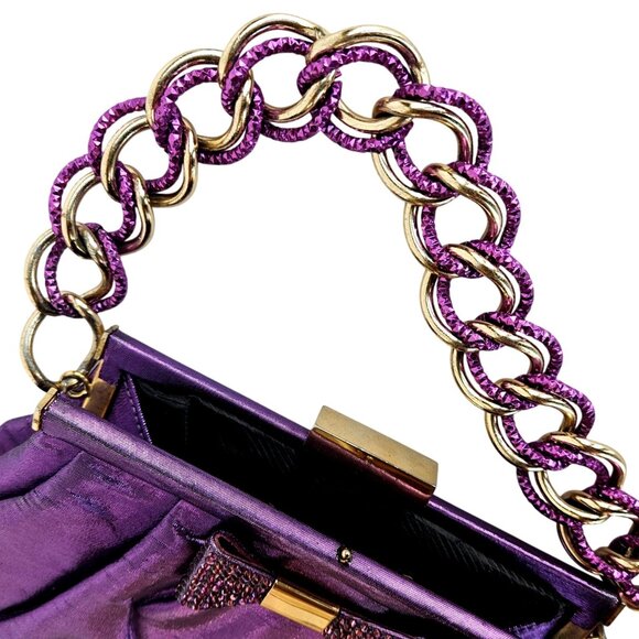 Fabiana Mori Italian Purple Satin Evening Bag Rhinestone Bow Chain Handle 2010s - Picture 8 of 12